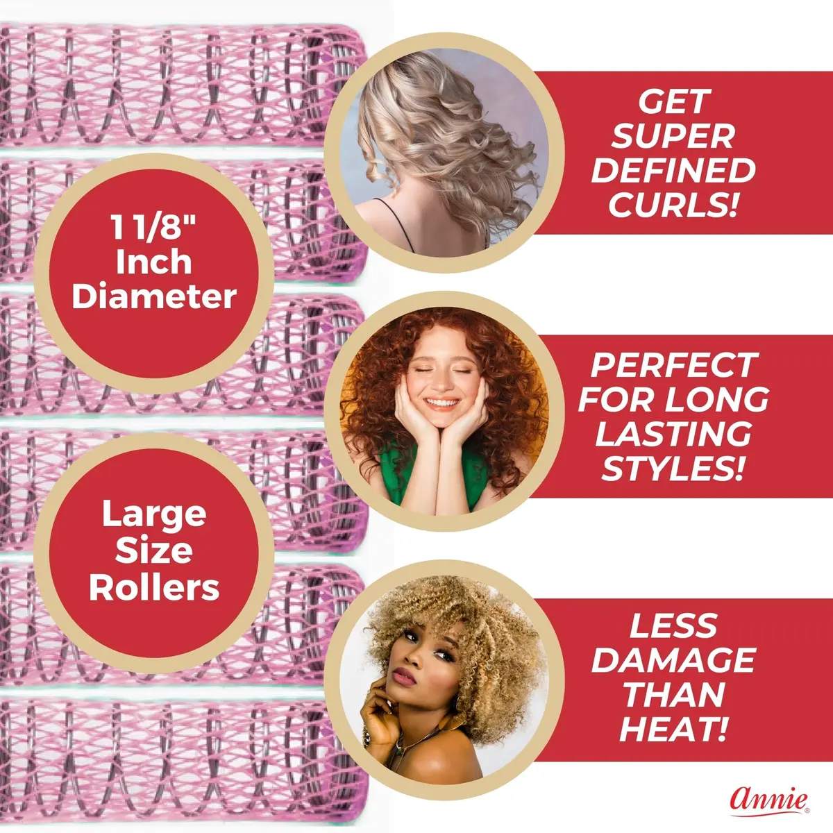 Annie Wire Mesh Rollers 12 Count Large 1 1/2 Inch | Heatless Curling Tools for All Hair Types - view 3
