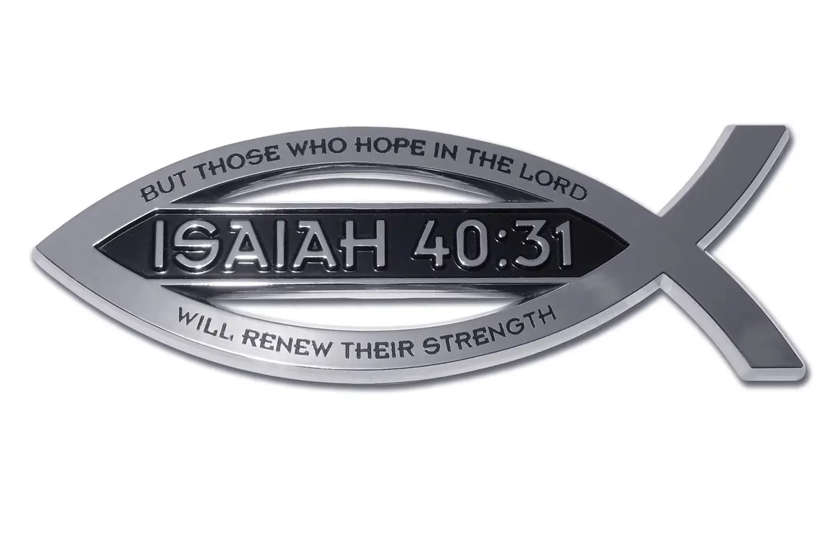 Elektroplate Isaiah 40:31 Christian Fish Symbol Chrome Emblem 10.16cm x 3.56cm x 0.51cm | Weatherproof Chrome-Plated OEM Grade Quality Ichthys - main product image