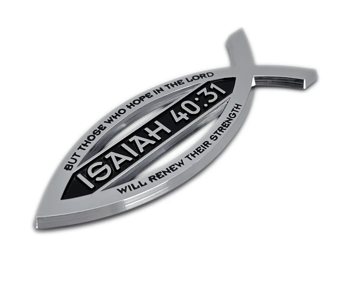 Elektroplate Isaiah 40:31 Christian Fish Symbol Chrome Emblem 10.16cm x 3.56cm x 0.51cm | Weatherproof Chrome-Plated OEM Grade Quality Ichthys - view 6