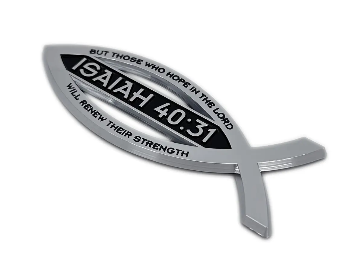 Elektroplate Isaiah 40:31 Christian Fish Symbol Chrome Emblem 10.16cm x 3.56cm x 0.51cm | Weatherproof Chrome-Plated OEM Grade Quality Ichthys - view 4
