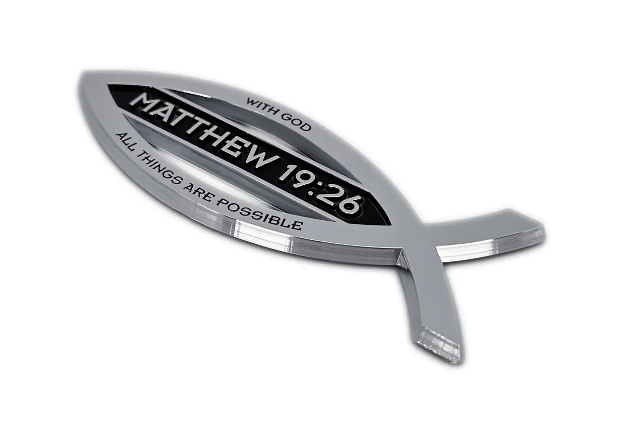 Elektroplate Matthew 19:26 Bible Verse Christian Fish Symbol Chrome Emblem 10.16cm x 3.56cm x 0.51cm | Universal Fit for Cars, SUVs & Trucks - view 6