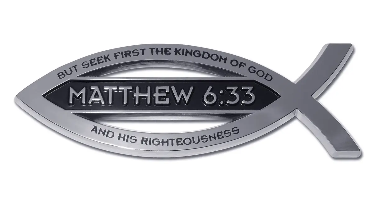 Elektroplate Matthew 6:33 Bible Verse Christian Fish Symbol Chrome Emblem 10.2cm (4") | Premium Chrome Plated Auto Emblem - main product image