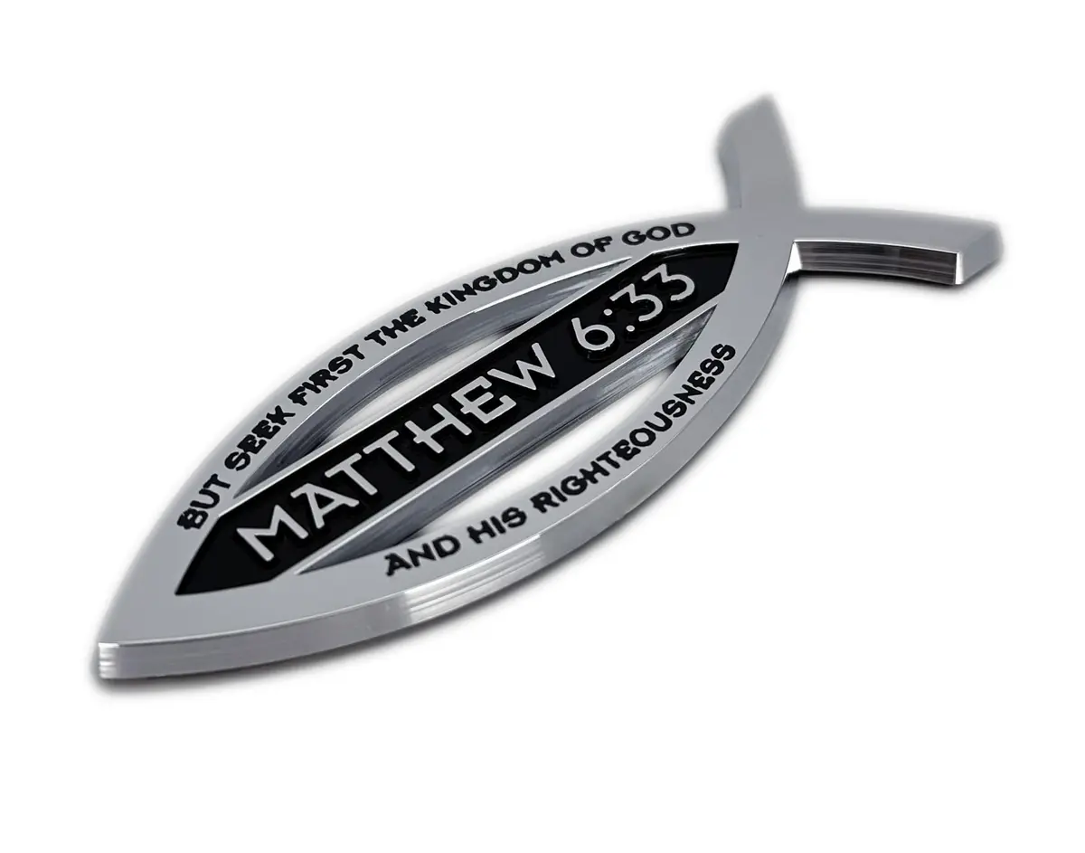Elektroplate Matthew 6:33 Bible Verse Christian Fish Symbol Chrome Emblem 10.2cm (4") | Premium Chrome Plated Auto Emblem - view 6