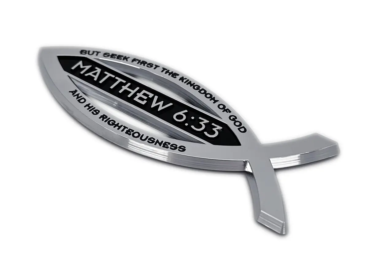Elektroplate Matthew 6:33 Bible Verse Christian Fish Symbol Chrome Emblem 10.2cm (4") | Premium Chrome Plated Auto Emblem - view 4