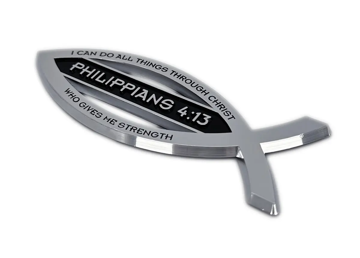 Elektroplate Philippians 4:13 Bible Verse Fish Symbol Chrome Emblem 11.2cm (4.4" L x 1.4" W x 0.2" H) | Christian Faith Auto Emblem - view 6