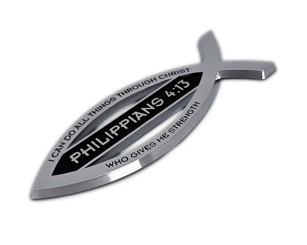 Elektroplate Philippians 4:13 Bible Verse Fish Symbol Chrome Emblem 11.2cm (4.4" L x 1.4" W x 0.2" H) | Christian Faith Auto Emblem - view 4