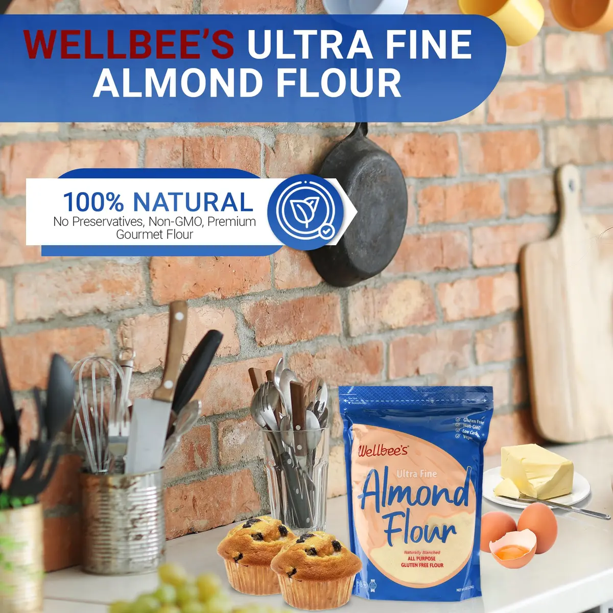 Wellbee's Almond Flour, Extra Fine, Gluten Free, Blanched, Low Carb, All Purpose, 5 lbs | Certified Kosher & Gluten Free - view 4