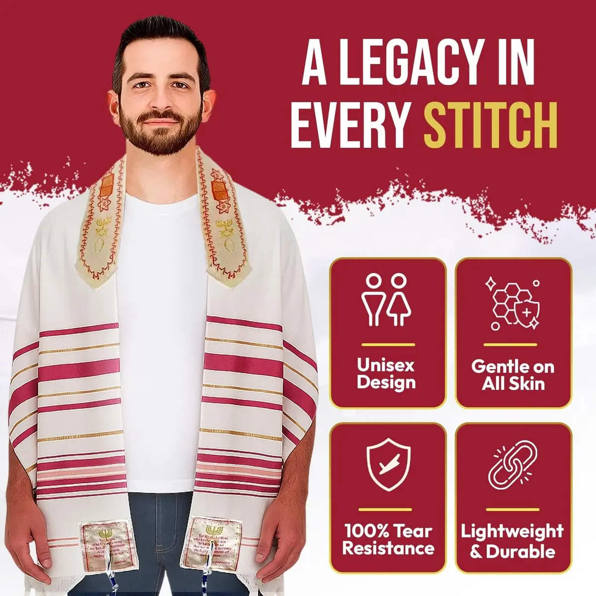 Holy Land Market Women's Messianic Tallit Prayer Shawl Pink Small 178 cm x 56 cm | Authentic Christian Prayer Shawl from Israel - view 6