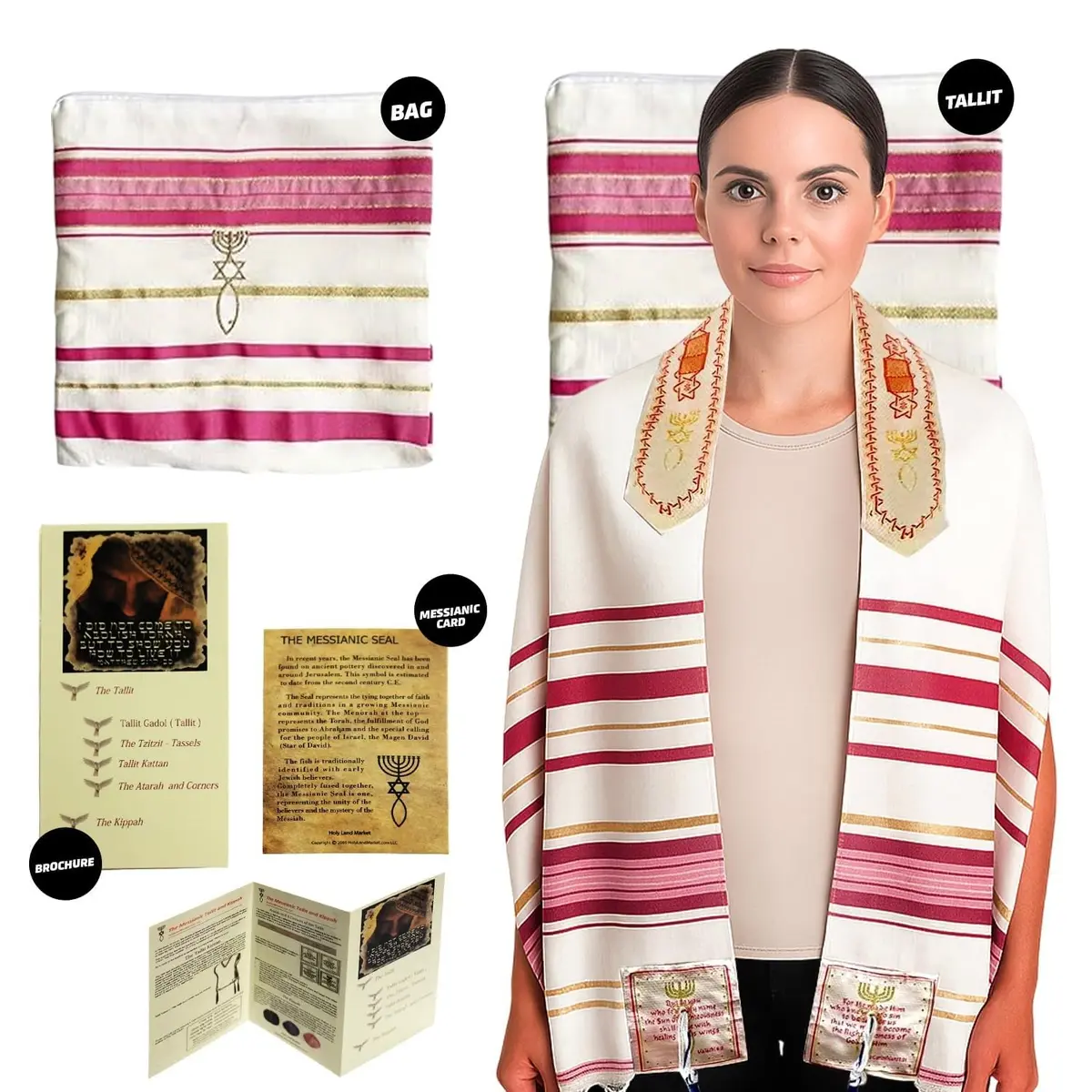Holy Land Market Women's Messianic Tallit Prayer Shawl Pink Small 178 cm x 56 cm | Authentic Christian Prayer Shawl from Israel - view 8