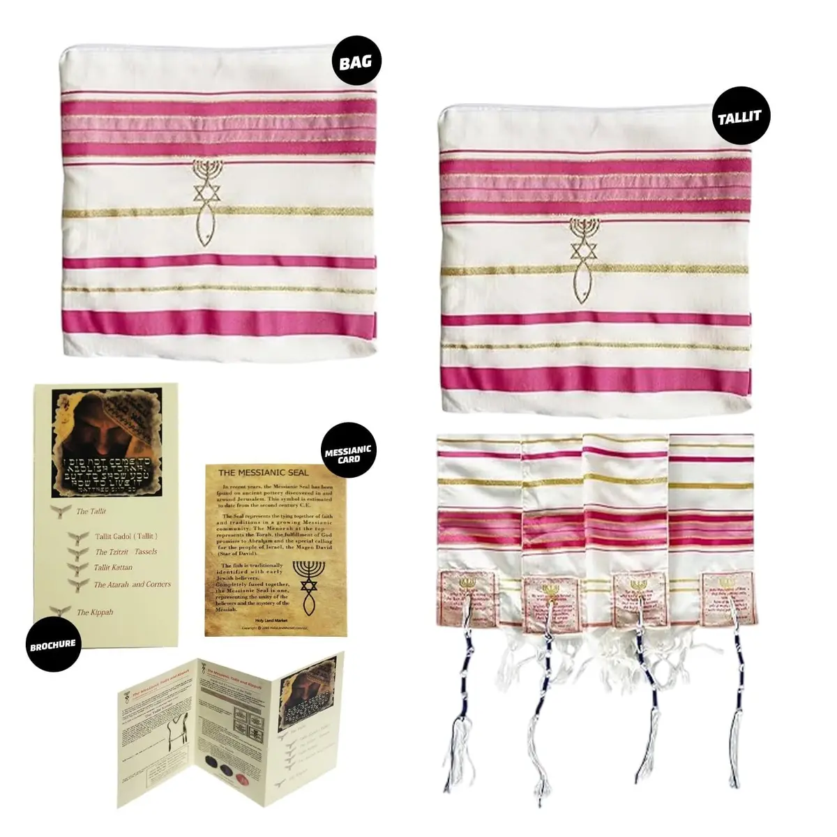 Holy Land Market Women's Messianic Tallit Prayer Shawl Pink Small 178 cm x 56 cm | Authentic Christian Prayer Shawl from Israel - view 9