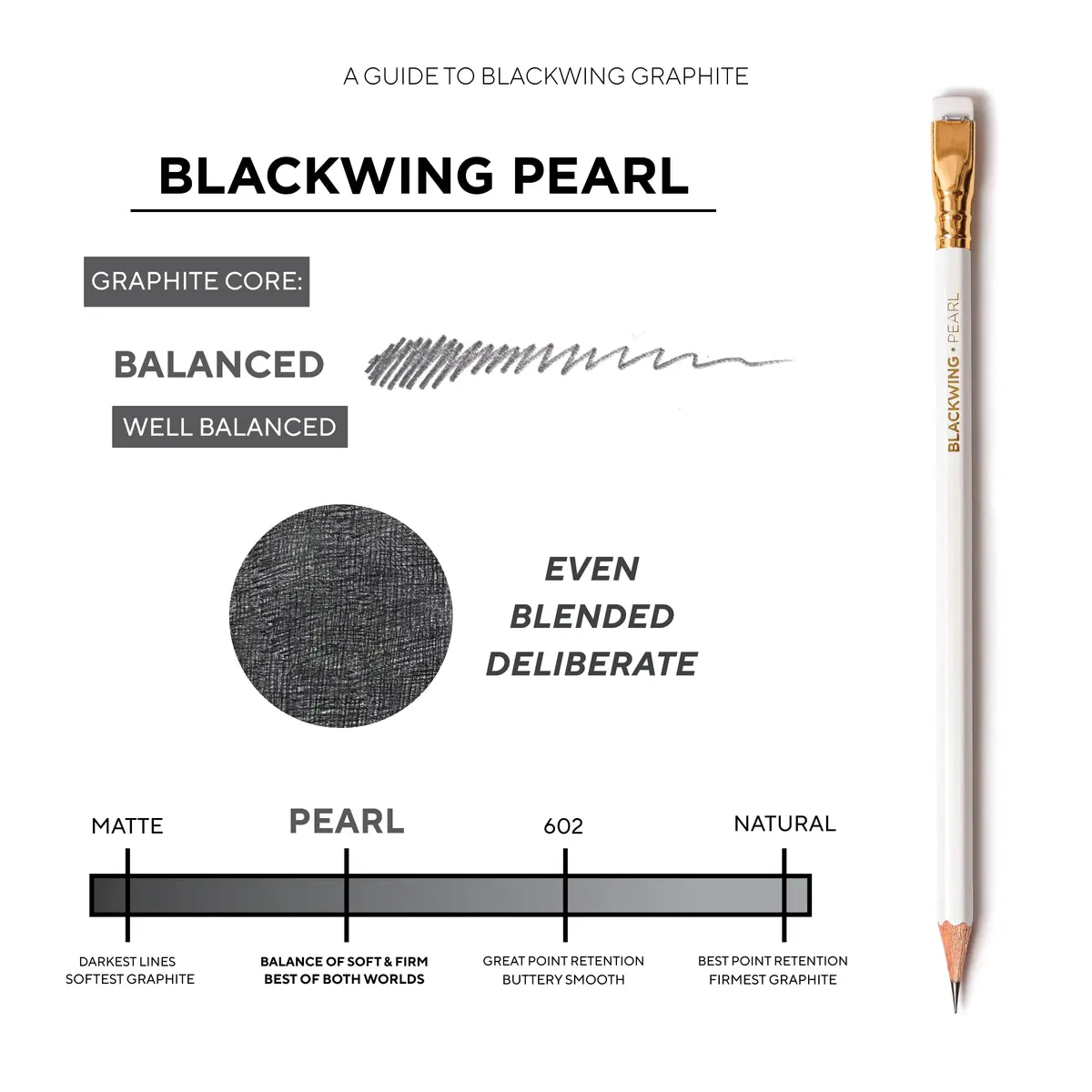 Blackwing Pearl Pencils, Balanced Japanese Graphite, White, 12 Count | Smooth Writing Instrument for Students & Professionals - view 3