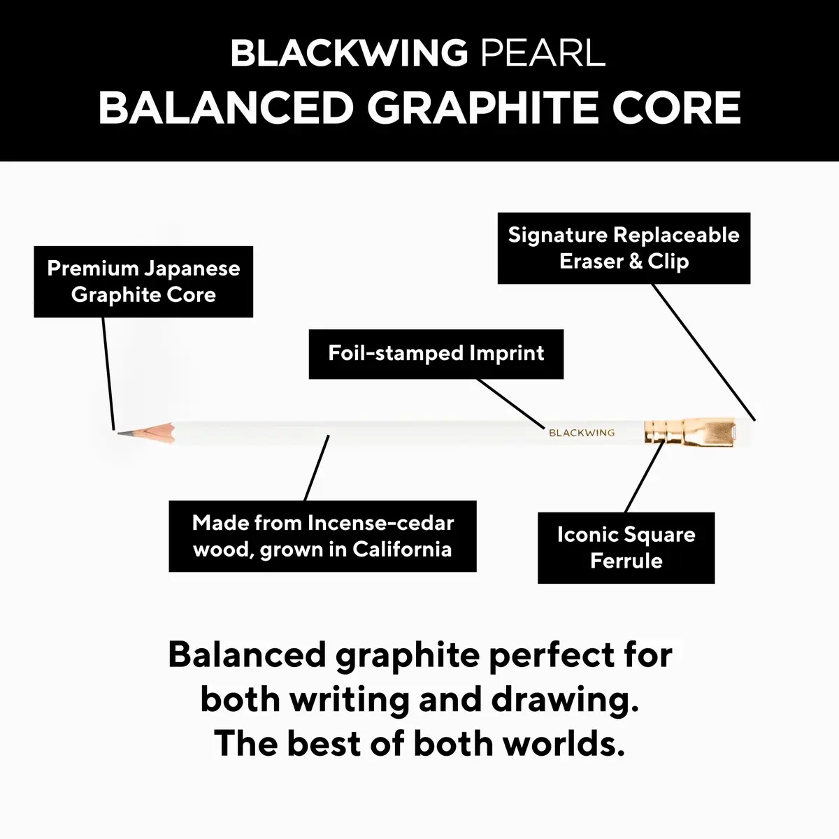Blackwing Pearl Pencils, Balanced Japanese Graphite, White, 12 Count | Smooth Writing Instrument for Students & Professionals - view 4