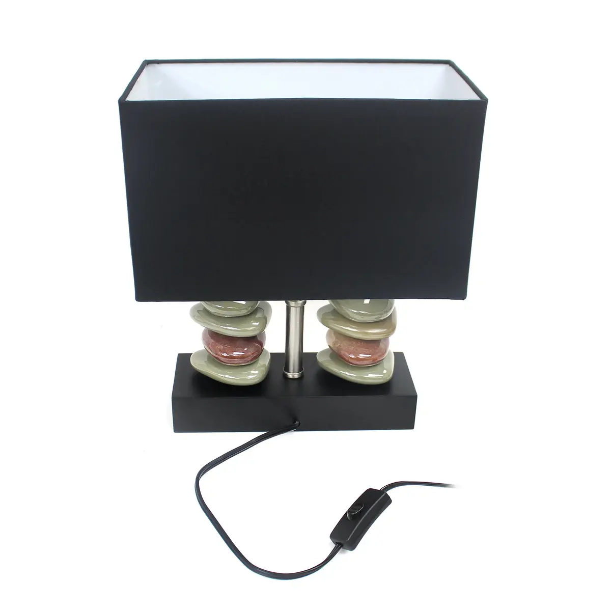 Elegant Designs LT1036-BLK Rectangular Dual Stacked Stone Ceramic Table Lamp, Black | Modern Bedroom & Office Decor - view 6