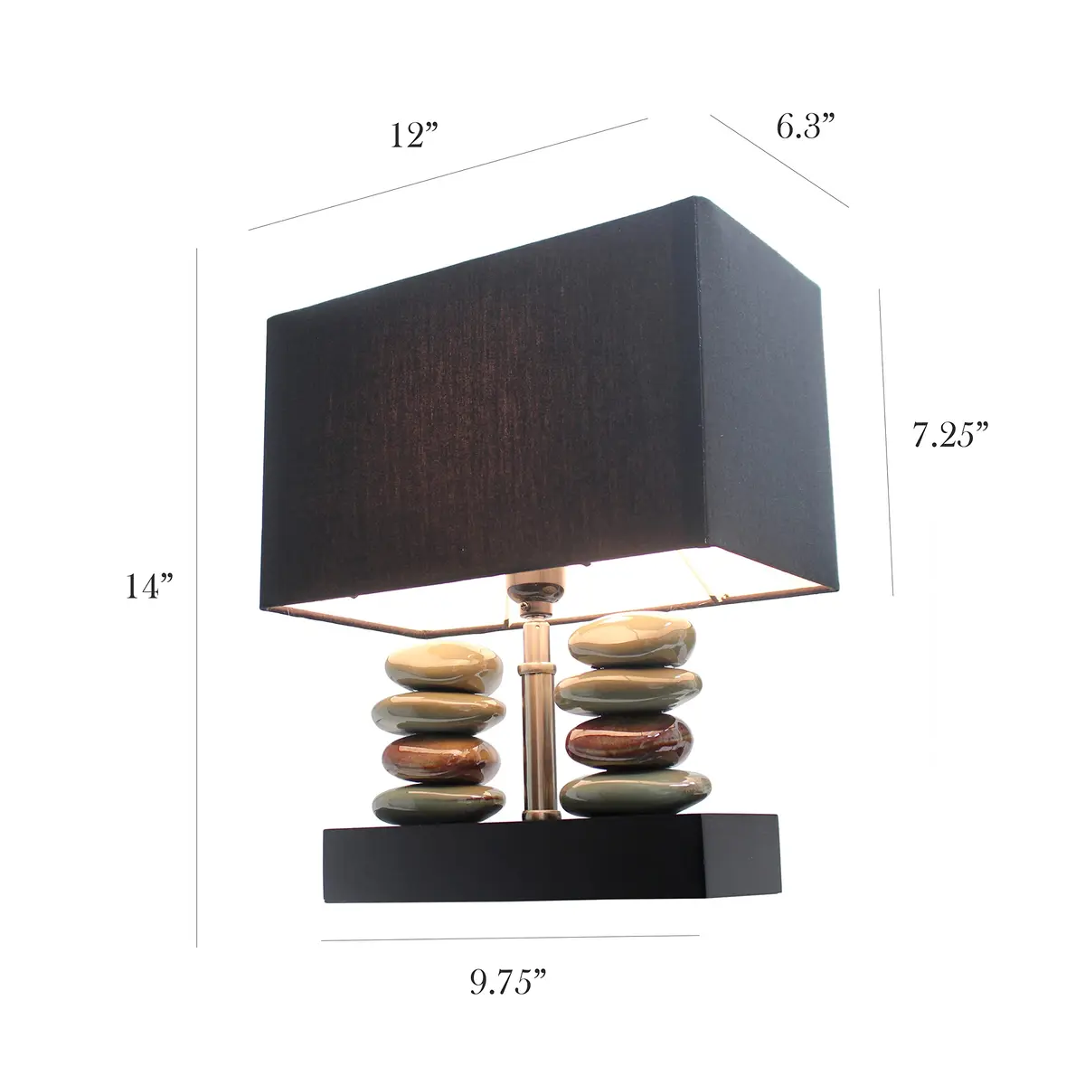 Elegant Designs LT1036-BLK Rectangular Dual Stacked Stone Ceramic Table Lamp, Black | Modern Bedroom & Office Decor - view 2