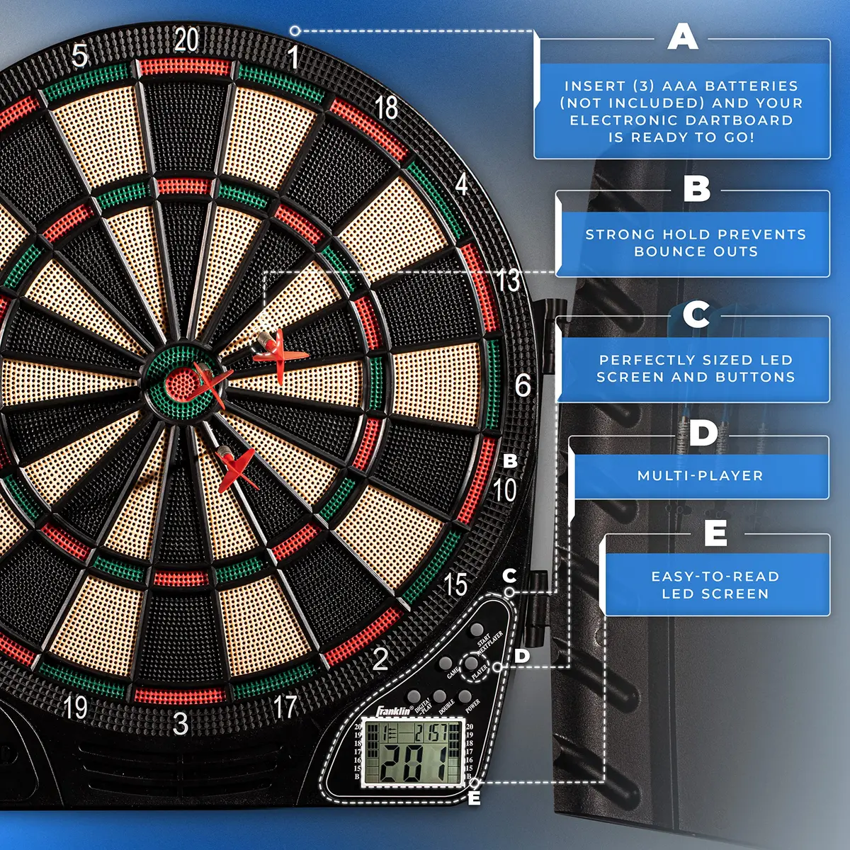 Franklin Sports Electronic Dart Board Set + Cabinet - FS3000 | 15.5" Soft Tip Darts for Family & Game Room - view 9
