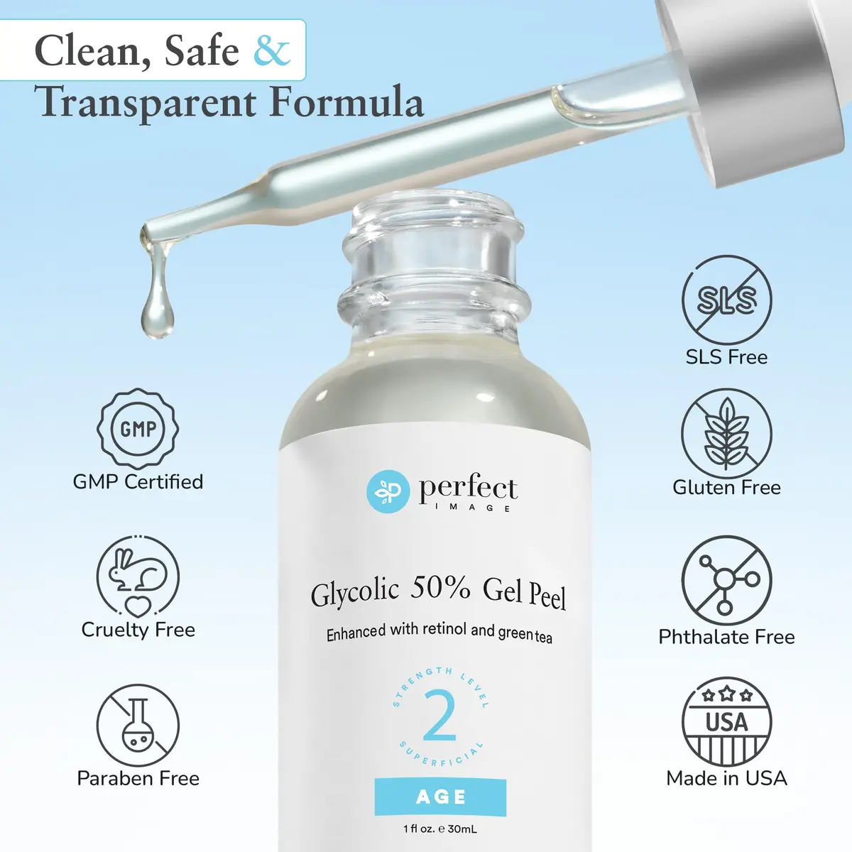 Perfect Image Glycolic Acid 50% Gel Peel with Retinol & Green Tea, 30ml | Professional Skin Exfoliant for Dry Skin - view 2