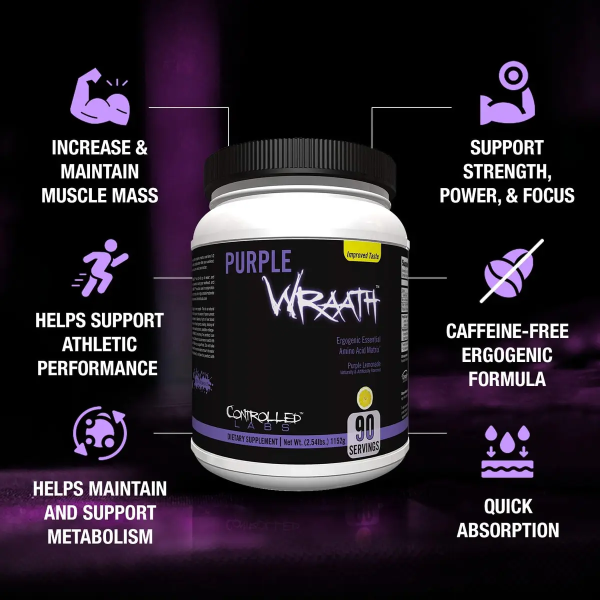 CONTROLLED LABS Purple Wraath BCAA & EAA Amino Acid Supplement 2.44lb | Supports Lean Gains & Recovery - view 2