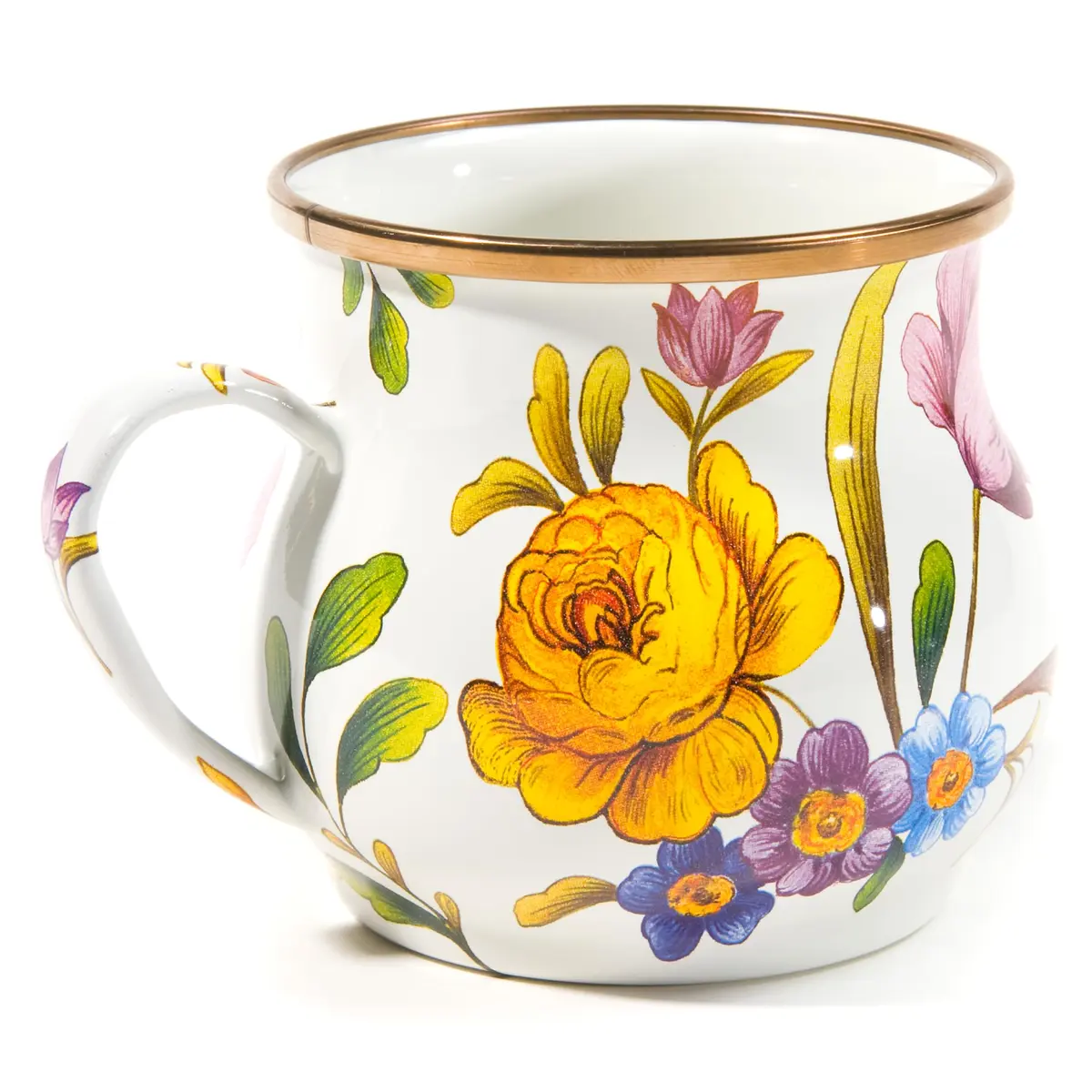 MACKENZIE-CHILDS Enamel Mug 16 Ounces | Floral White Flower Market, Hand-Glazed Steel - main product image