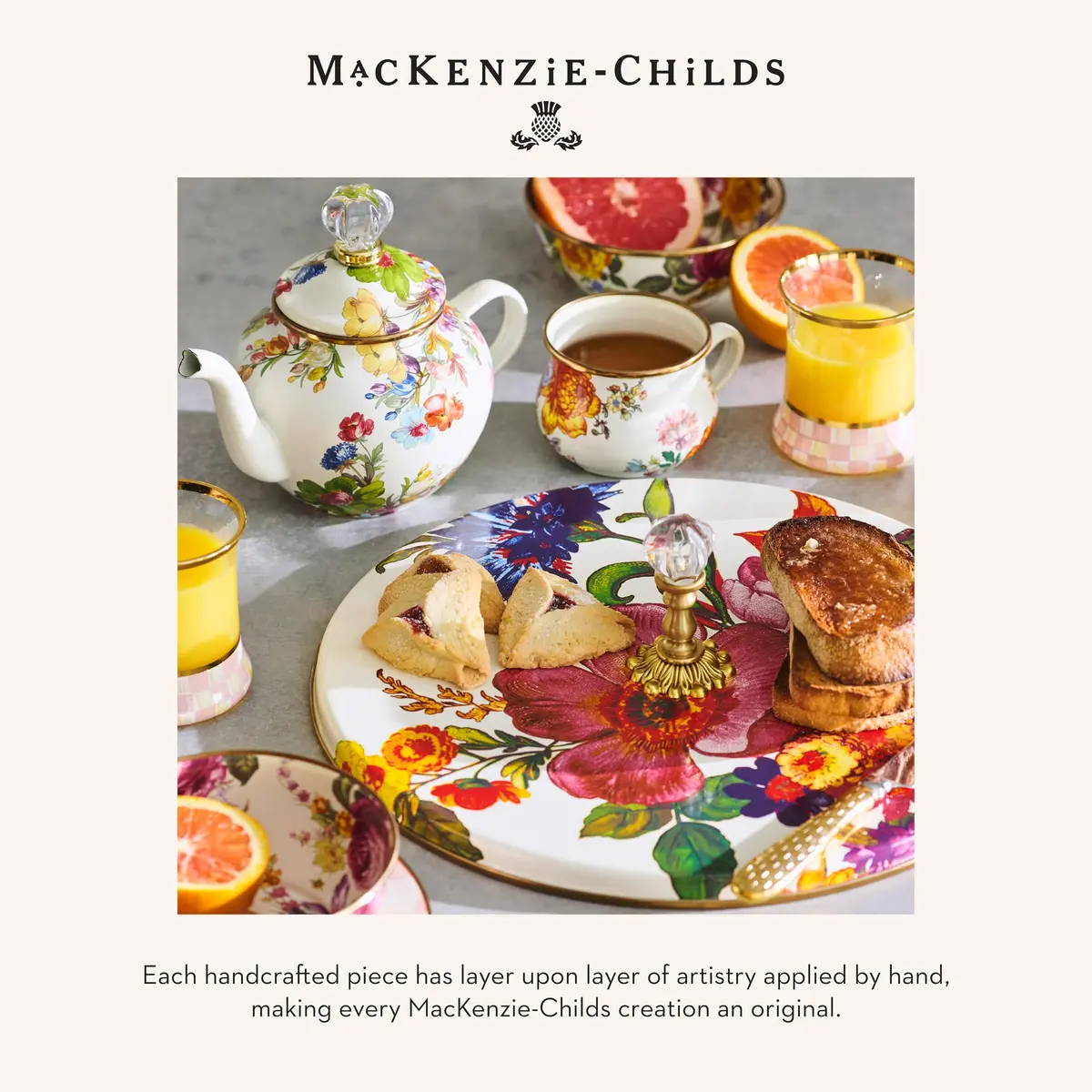 MACKENZIE-CHILDS Enamel Mug 16 Ounces | Floral White Flower Market, Hand-Glazed Steel - view 6