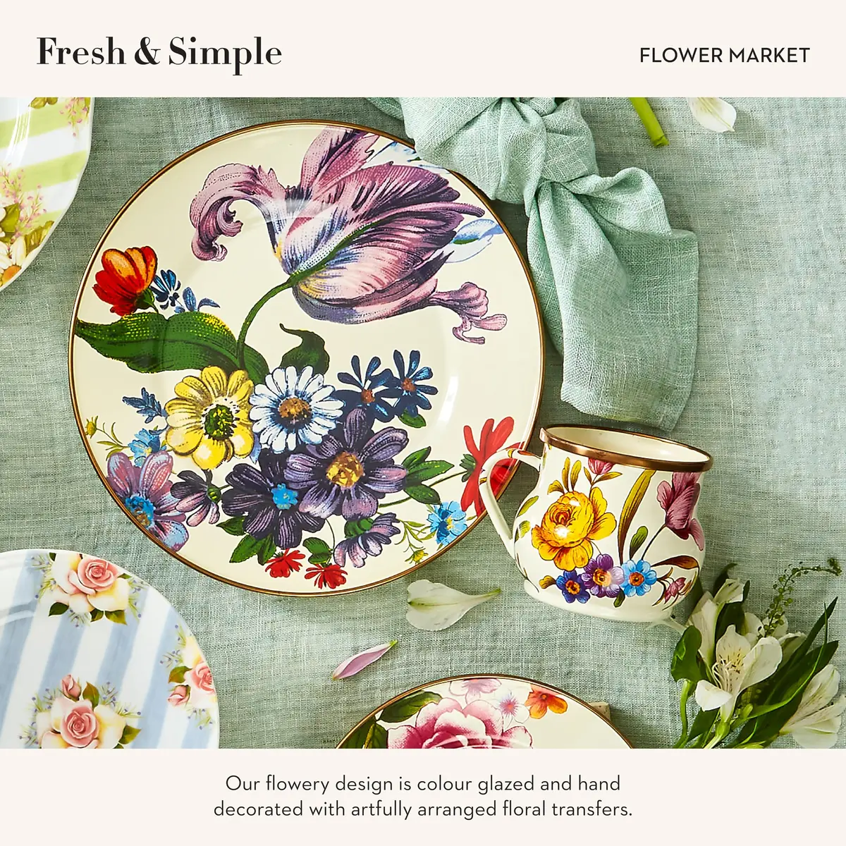 MACKENZIE-CHILDS Enamel Mug 16 Ounces | Floral White Flower Market, Hand-Glazed Steel - view 3