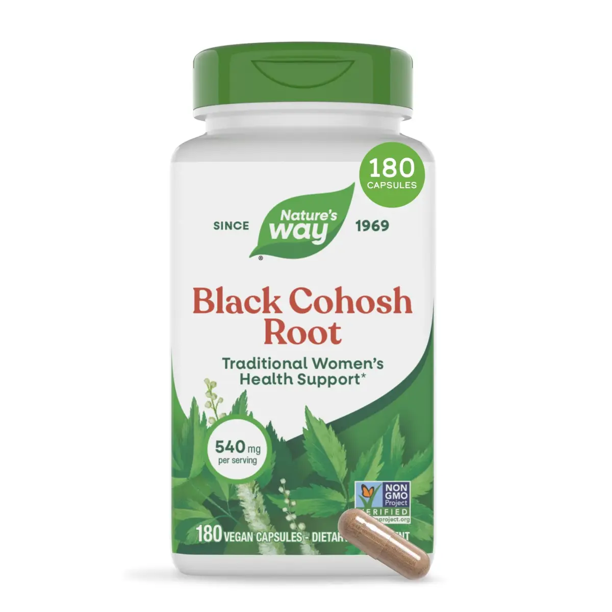 Nature's Way Black Cohosh Root Capsules, Vegan, 180 Count | Traditional Women's Herbal Supplement - main product image