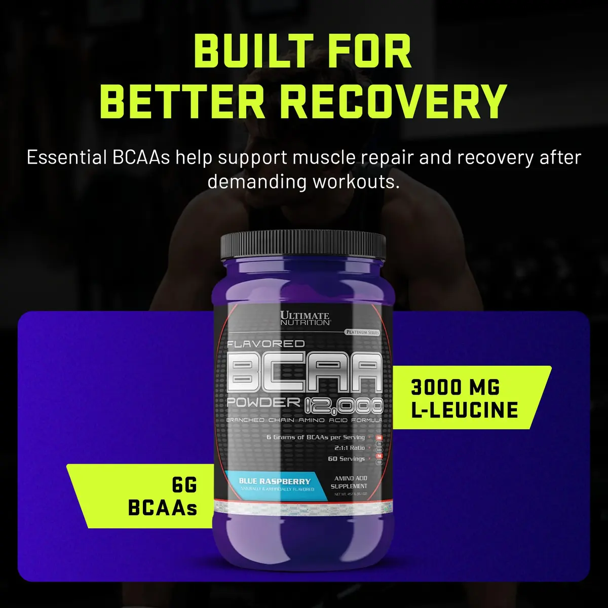 Ultimate Nutrition BCAA Powder 12000 Blue Raspberry | Fast-Absorbing Post-Workout Amino Support - view 3