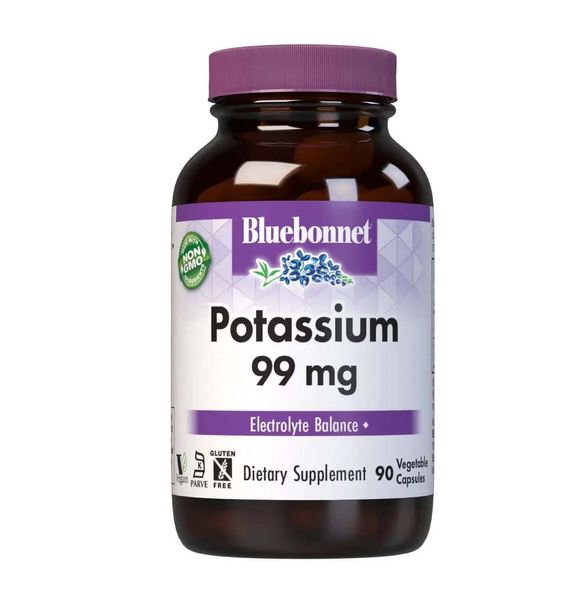 BlueBonnet Potassium Supplement Aspartate 99mg | Essential Mineral for Electrolyte Balance, Vegan & Non-GMO (90 Veggie Capsules) - main product image