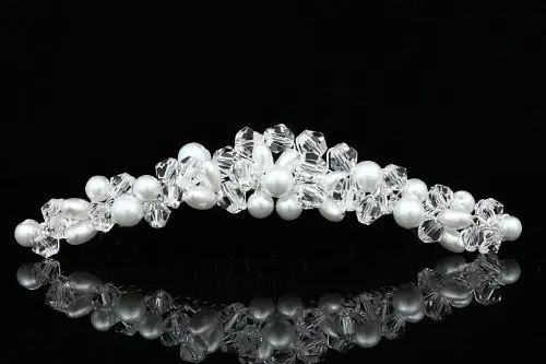 SAMKY Handmade Faux Pearl Crystal Bead Cluster Bridal Wedding Tiara Comb - Silver Plated FC039 | Elegant Bridal Hair Accessory - view 2