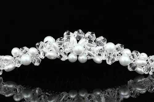 SAMKY Handmade Faux Pearl Crystal Bead Cluster Bridal Wedding Tiara Comb - Silver Plated FC039 | Elegant Bridal Hair Accessory - view 3