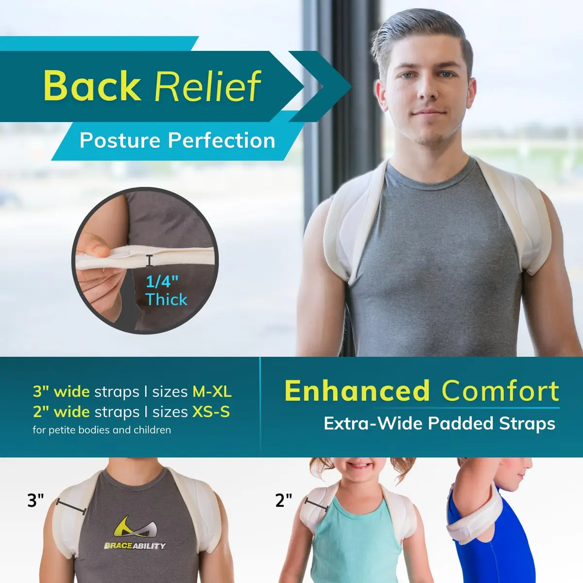 BraceAbility Clavicle Support Brace XL Figure 8 Upper Back Brace Posture Corrector for Men & Women, Shoulder Straightener, Kyphosis Relief, Sling for Injuries & Fractures (20.5cm L x 3.9cm W x 29cm H) - view 5