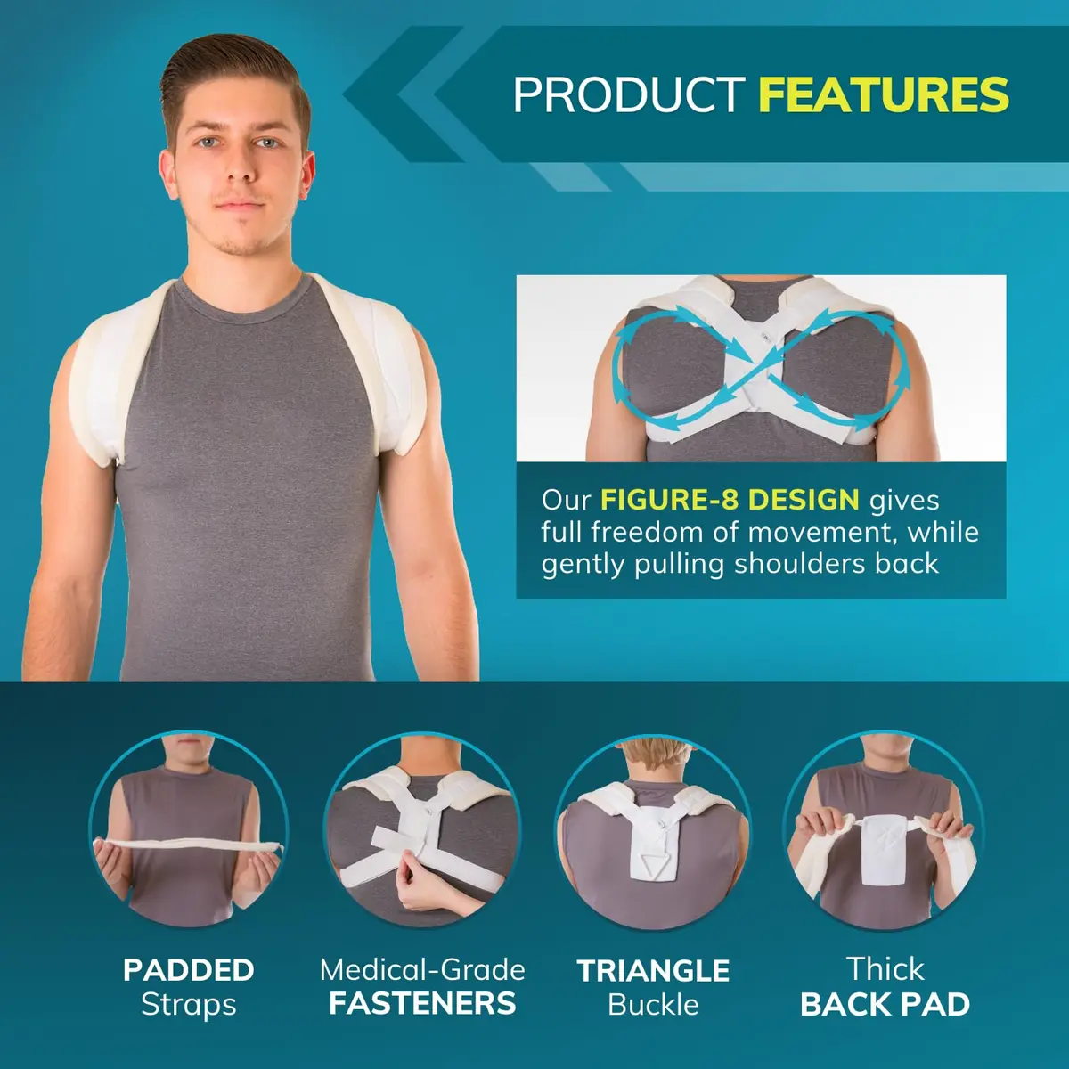 BraceAbility Clavicle Support Brace Small | Figure 8 Upper Back Brace Posture Corrector for Women and Men - view 4