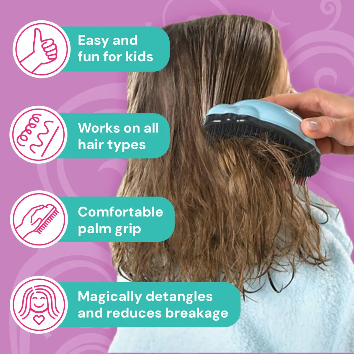 Knot Genie Teeny Detangling Hair Brush for Kids (Lilac Loveliness) | Pain-Free, Gentle, Compact - view 4