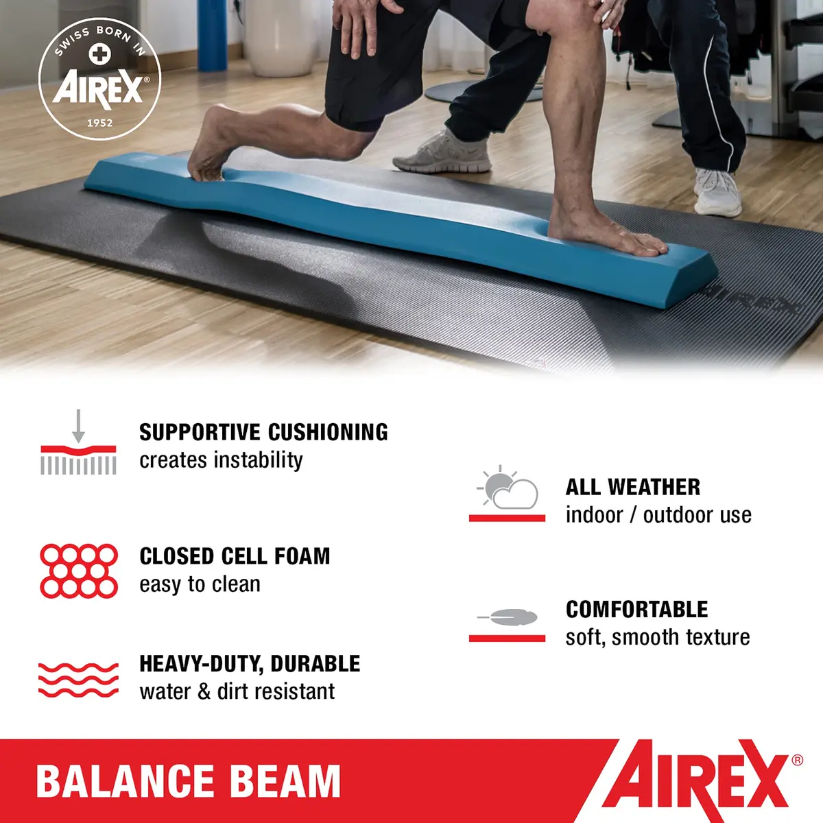 AIREX Balance Beam - Exercise Foam Pad for Physical Therapy, Kids, Yoga, Mobility, Stability, Blue, 62.99x9.45x2.36" - view 2