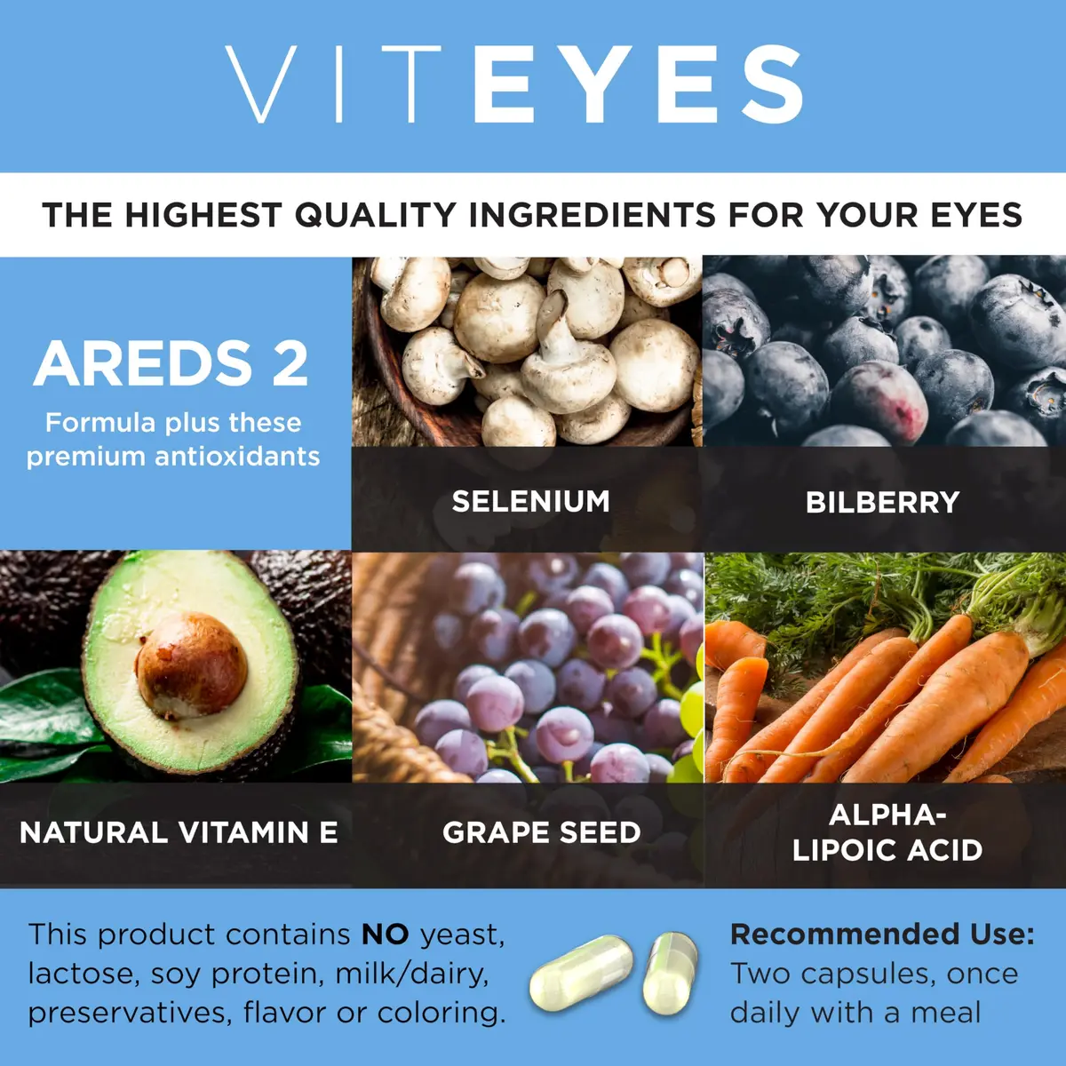 Viteyes AREDS 2 Advanced Eye Vitamins, Macular Support with Bilberry, Grape Seed, FloraGlo Lutein, Selenium, Natural Vitamin E, 180 Capsules - view 3