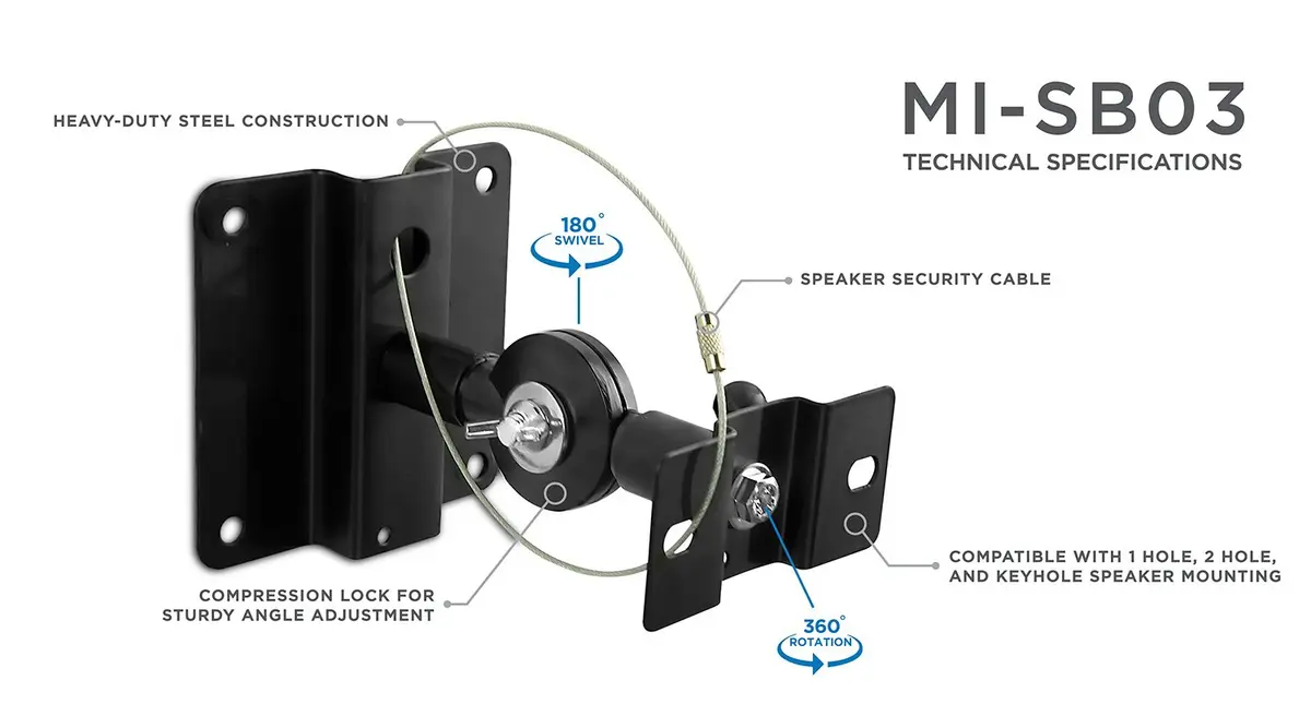 Mount-It! Heavy Duty Speaker Mounts for Wall and Ceiling, Black, 2 Pack | Universal Satellite & Bookshelf Speaker Brackets - view 4