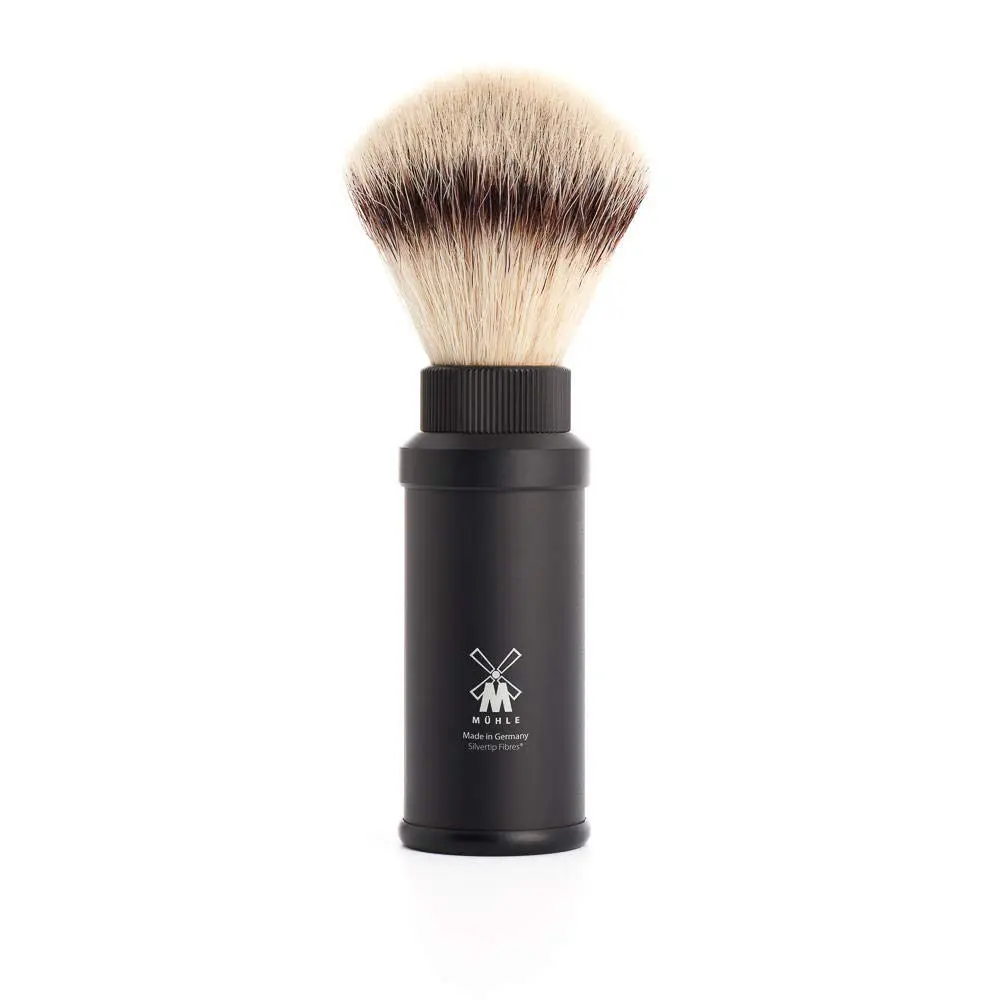 MÜHLE Travel Black Shaving Brush for Men with Synthetic Silvertip Fibre | Compact, Lightweight & Fast-Drying - main product image