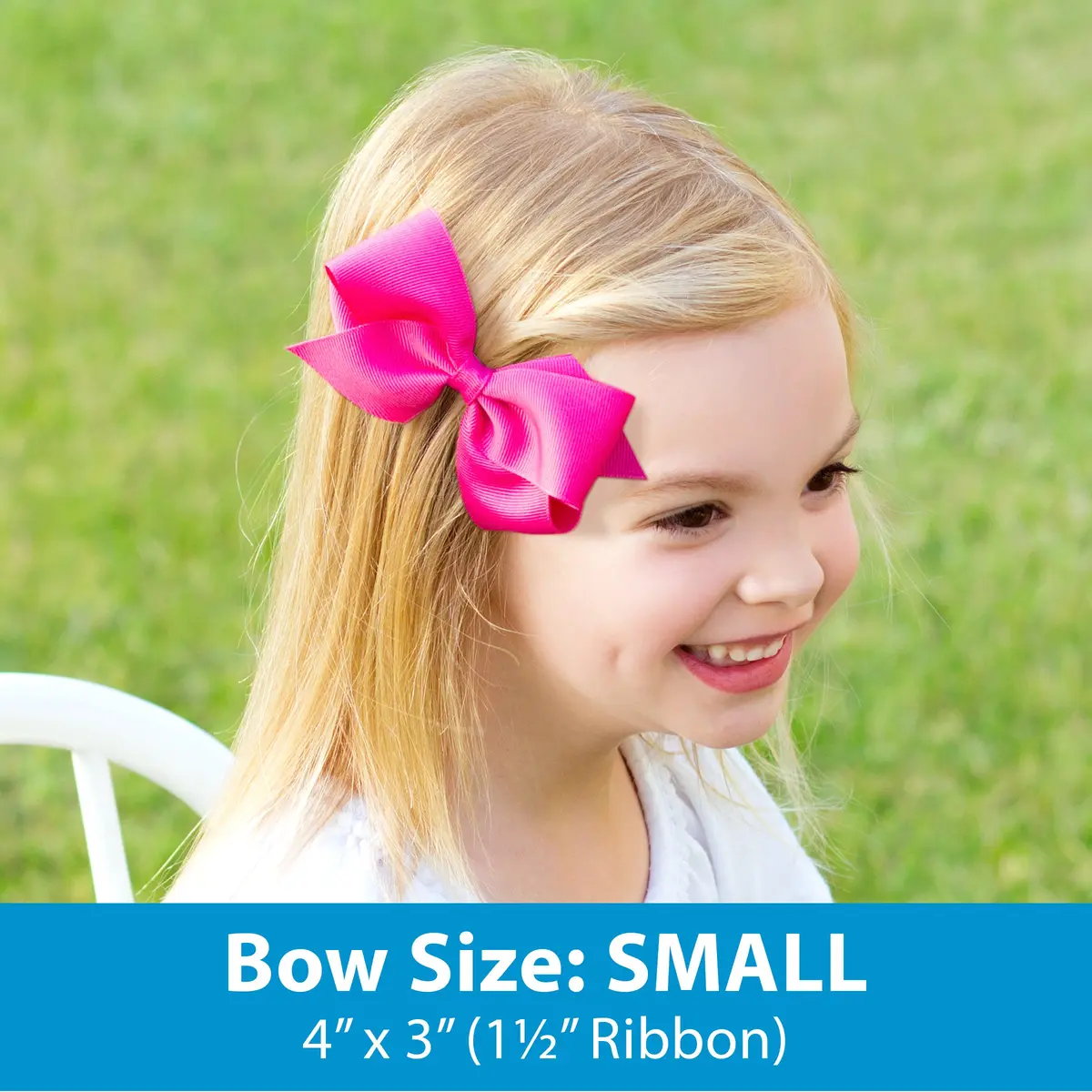 Wee Ones Small Classic Grosgrain Hair Bow - Hot Pink | Patented WeeStay No Slip Clip - view 3