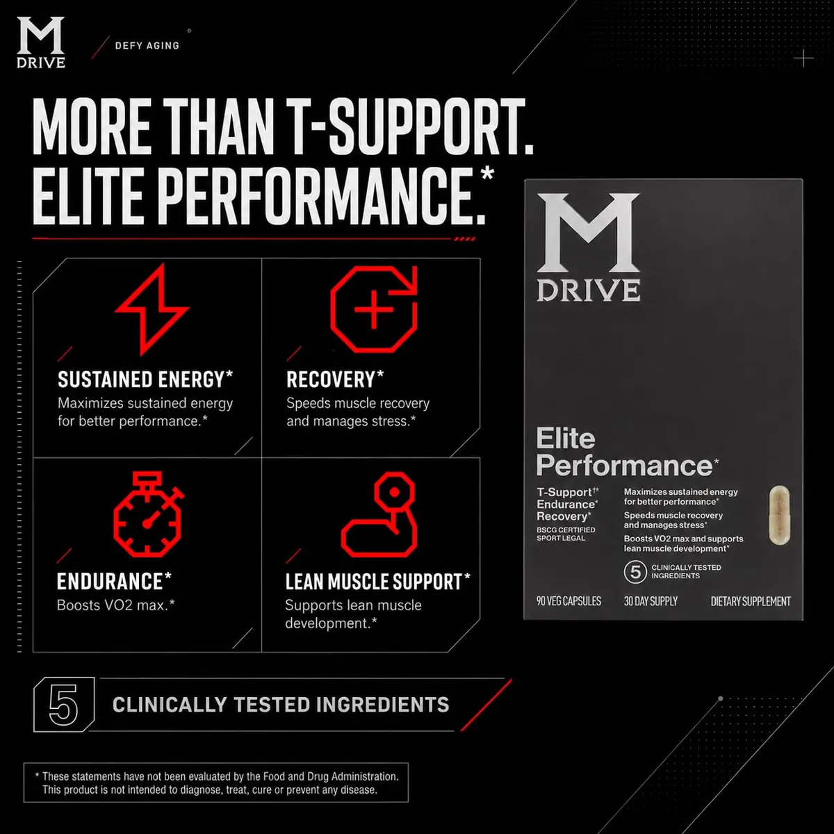 M Drive Elite Testosterone Booster & Performance Support for Men, 90ct | Supports Energy, Muscle & Immunity - view 2