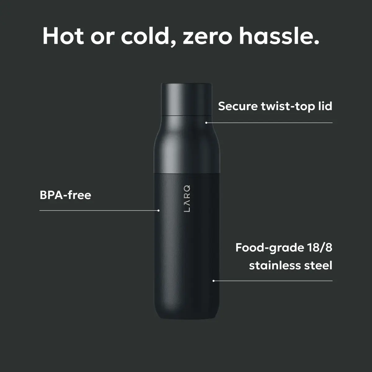 LARQ Twist Top Insulated Stainless Steel Water Bottle 500ml (17 fl oz) | Keeps Cold 24 Hrs, Hot 12 Hrs - view 2