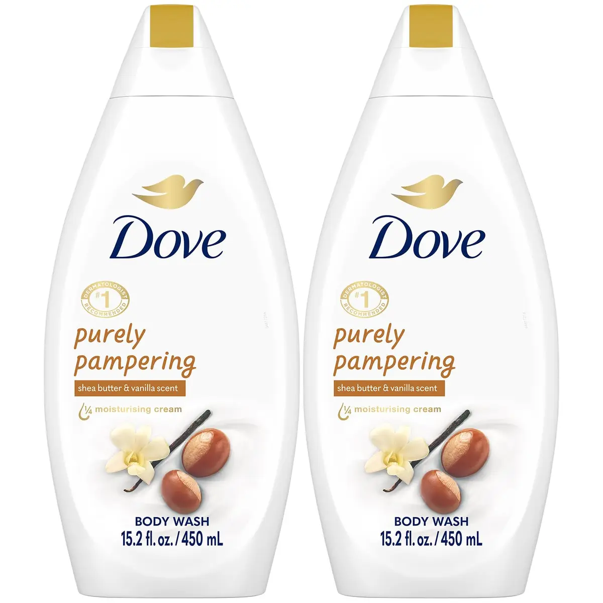 Dove Purely Pampering Shea Butter & Vanilla Body Wash 2-Pack, 15.2 Oz (450ml) Each | For Softer, Smoother Skin - main product image