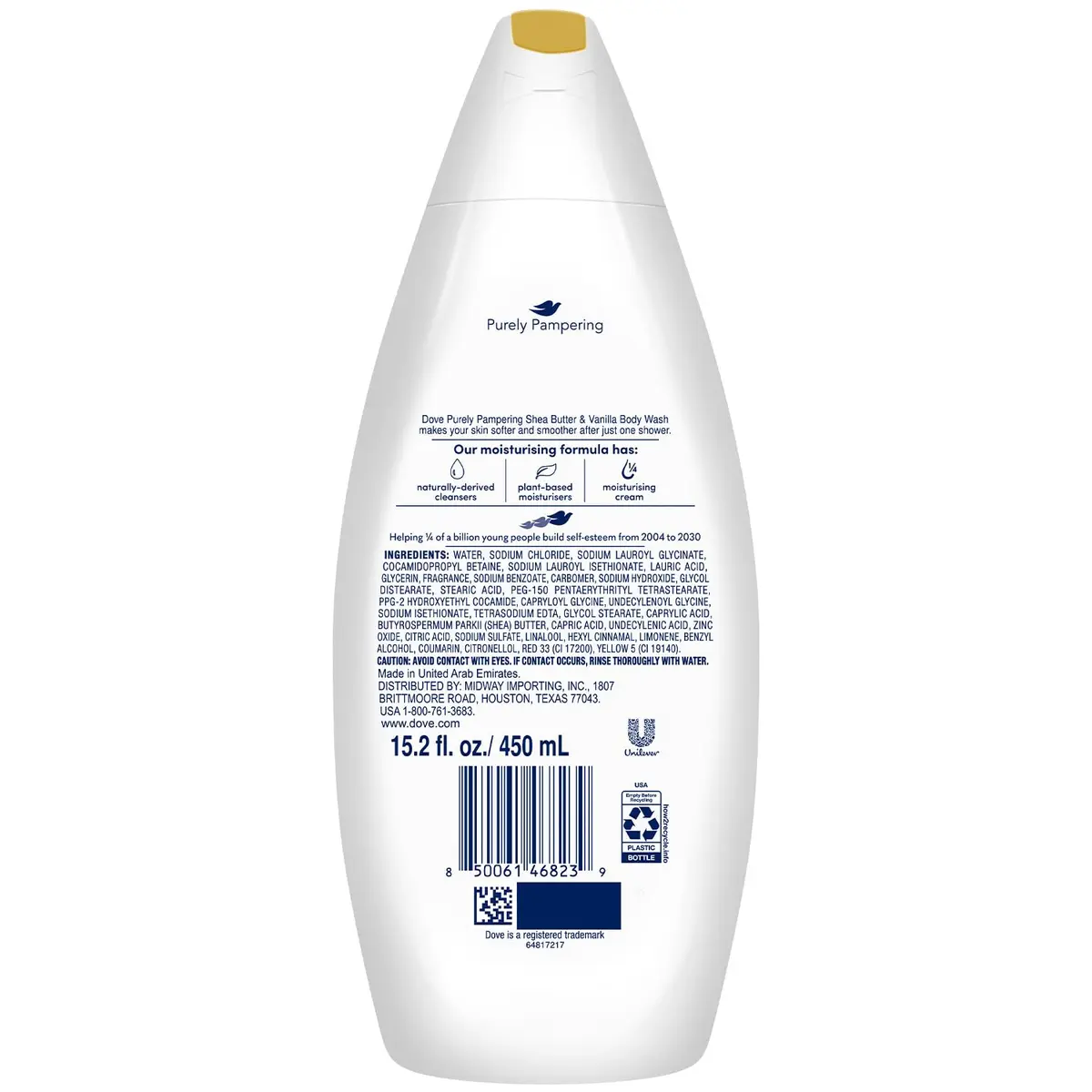 Dove Purely Pampering Shea Butter & Vanilla Body Wash 2-Pack, 15.2 Oz (450ml) Each | For Softer, Smoother Skin - view 2