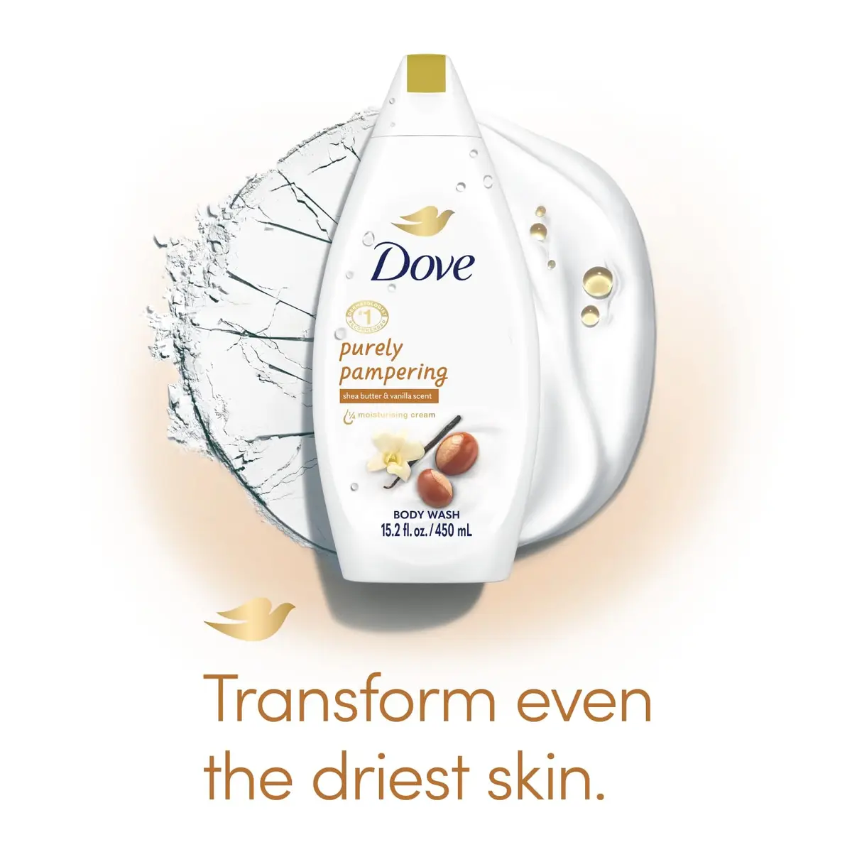 Dove Purely Pampering Shea Butter & Vanilla Body Wash 2-Pack, 15.2 Oz (450ml) Each | For Softer, Smoother Skin - view 3