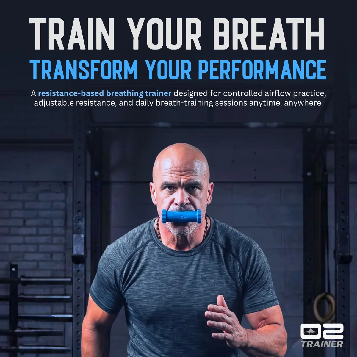 O2Trainer Breathing Muscle Trainer | Endurance & Lung Power for Athletes, Singers & High-Altitude | 16 Resistance Caps | Blue - view 2