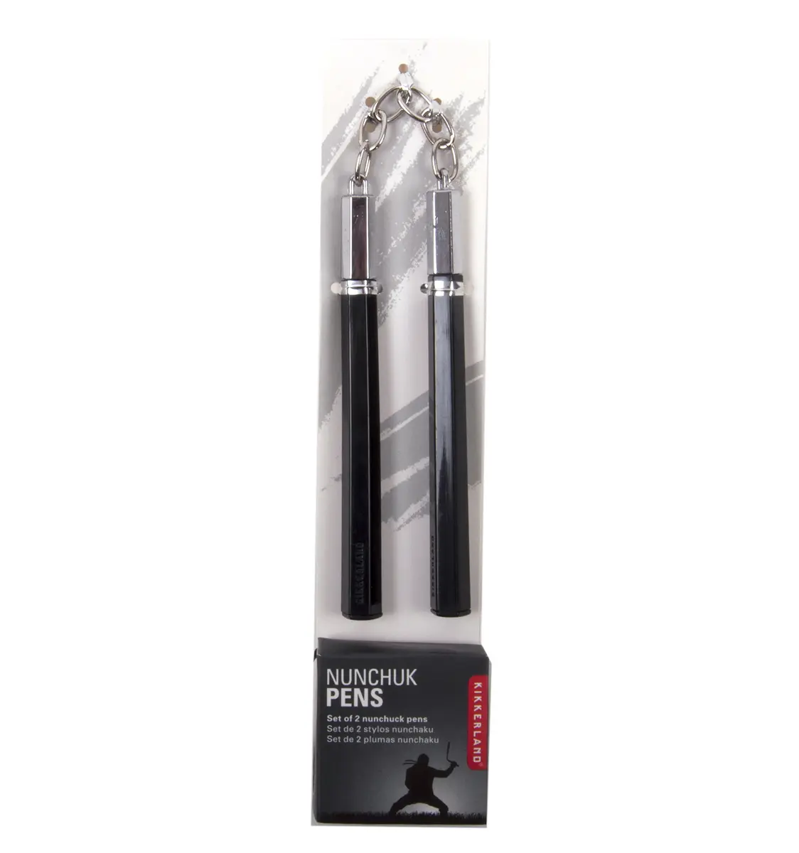 Kikkerland Nunchuck Pens (4324) | Fun Ninja Style Ballpoint Set in Black/ Silver - main product image
