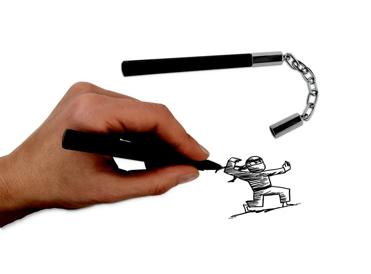 Kikkerland Nunchuck Pens (4324) | Fun Ninja Style Ballpoint Set in Black/ Silver - view 2