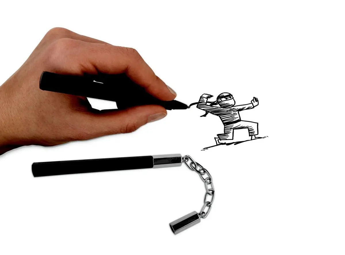 Kikkerland Nunchuck Pens (4324) | Fun Ninja Style Ballpoint Set in Black/ Silver - view 3