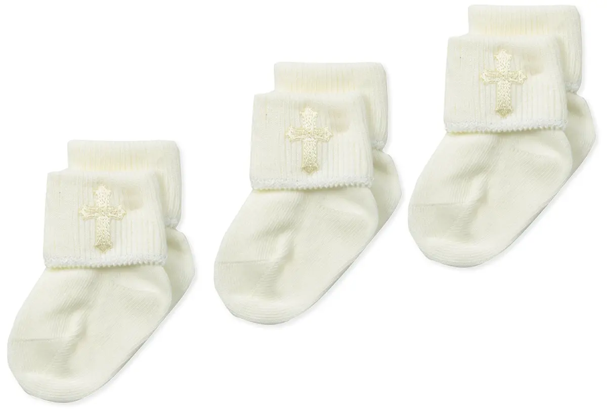 Jefferies Socks Newborn Christening Turn Cuff Socks 3 Pack | Seamless Toe, Pearl White, Infant - main product image