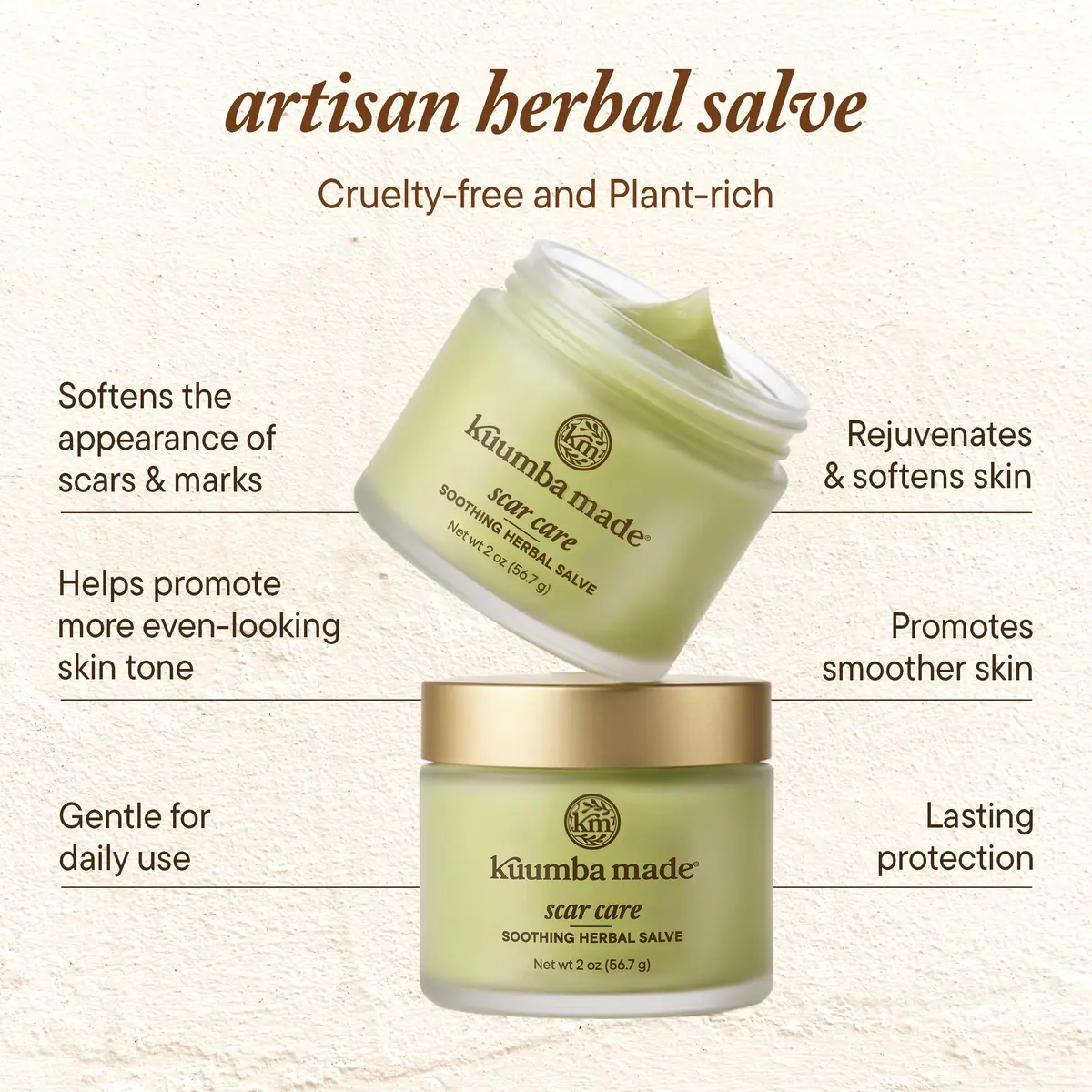 Kuumba Made Scar Care Salve Herbal Balm with Comfrey & Calendula 2 Oz | Supports Skin Renewal & Discoloration - view 4