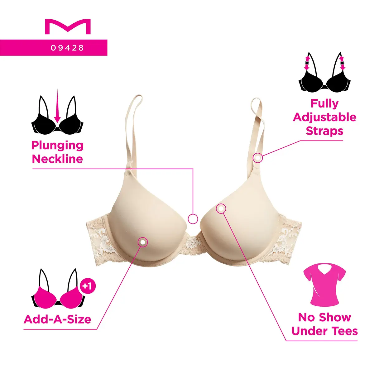 Maidenform Natural Boost Demi Bra 38C | Push-Up Support & Sexy Shape - view 6
