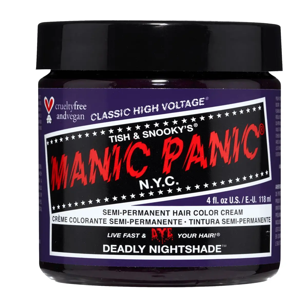 MANIC PANIC Semi Permanent Purple Hair Dye, Deadly Nightshade, 4 oz | Vibrant, Long-Lasting Color for DIY & Salon - main product image